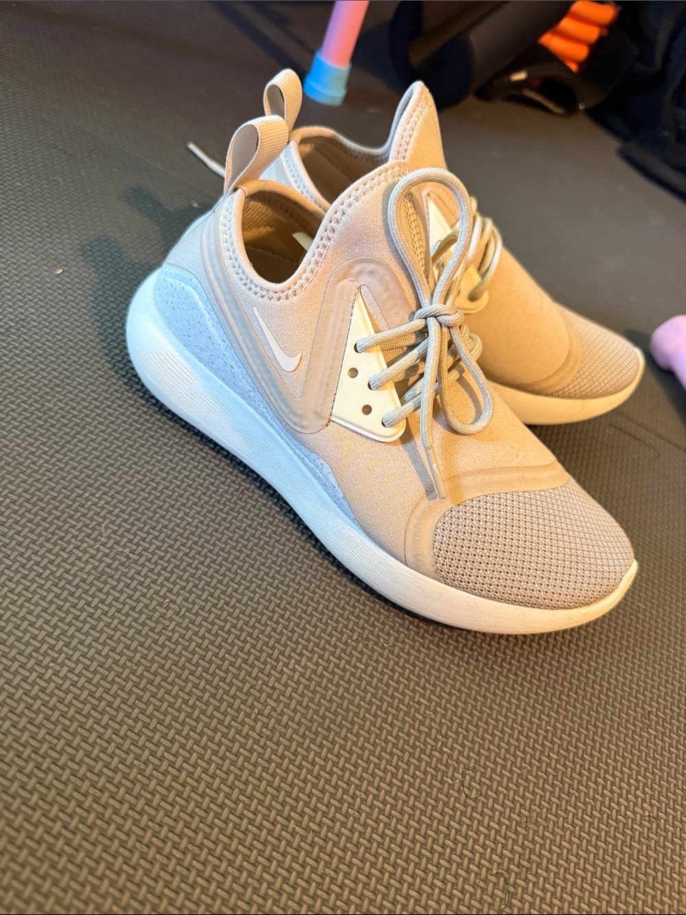 Nike Beige and White Women's Slip-On Athletic Sneakers